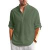 Men's Casual Plus Size Cotton Linen Tops Leisure Classic Man Solid Color Long Sleeve Shirt Buttons Stand Collar Shirts for Men