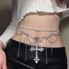 Acrylic Beads Y2K Silver Waist Chain Adjustable Crystal Tassel Waistband  Waist Seal