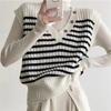 Black and White Striped Knitted Vest for Women Autumn and Winter 2023 V-neck Button Decoration Sleeveless Sweater Vest Top