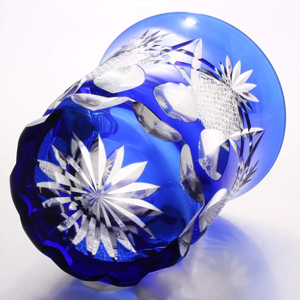 Sumida Edo Kirikokan Rocks Glass Indigo 280 мл Edo Kiriko Junichi Komata Warm Glass Five Star Flower and Chrysanthemum Connection Pattern FG4-1