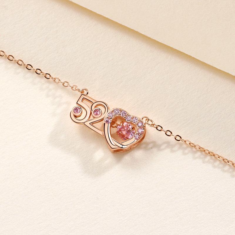 Серебряное ожерелье S925 с изображением сердцебиения для женщин с розовым бриллиантом - Самое продаваемое, Простое, Универсальное, Модное