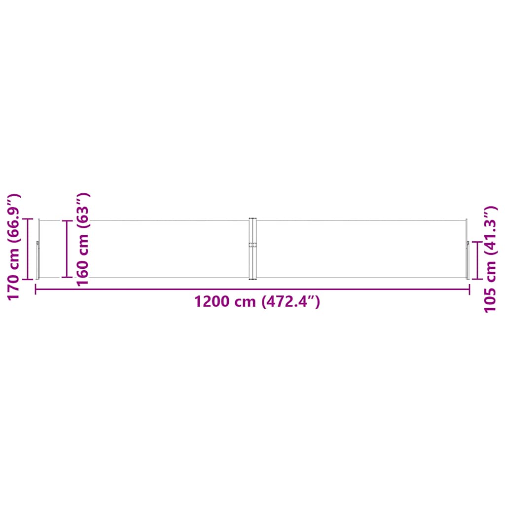 Retractable Side Awning 170 x 1200 cm Cream