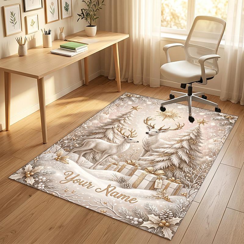 Deer Theme Crystal Velvet Rug Personalized Custom Name Text Soft Floor Mat Home Decor