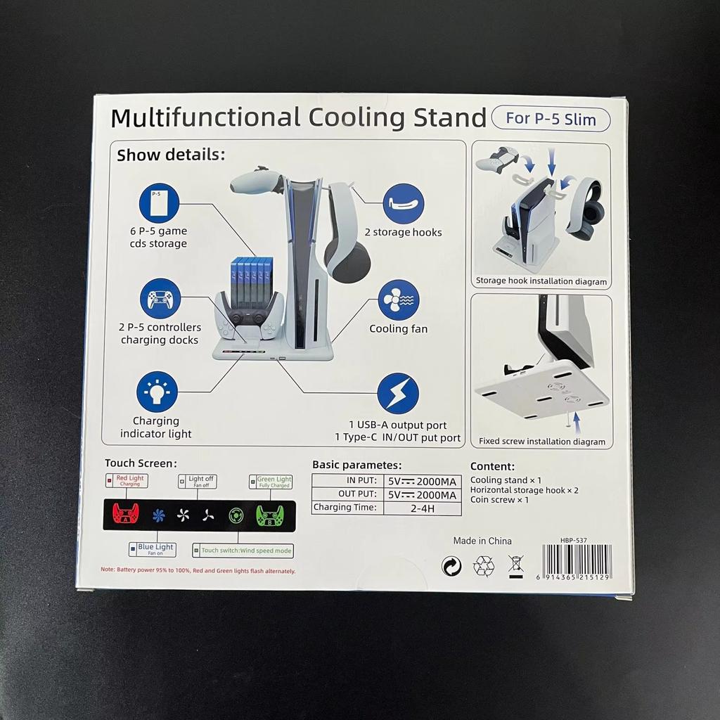 ДЛЯ PS5 Slim с зарядной док-станцией и подставкой для хранения 8 игр с охлаждающим вентилятором и зарядной станцией для контроллера PS5