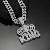 King Cuban Pendant Necklace with Alloy Rhinestone Crown - European & American Hip Hop Jewelry.