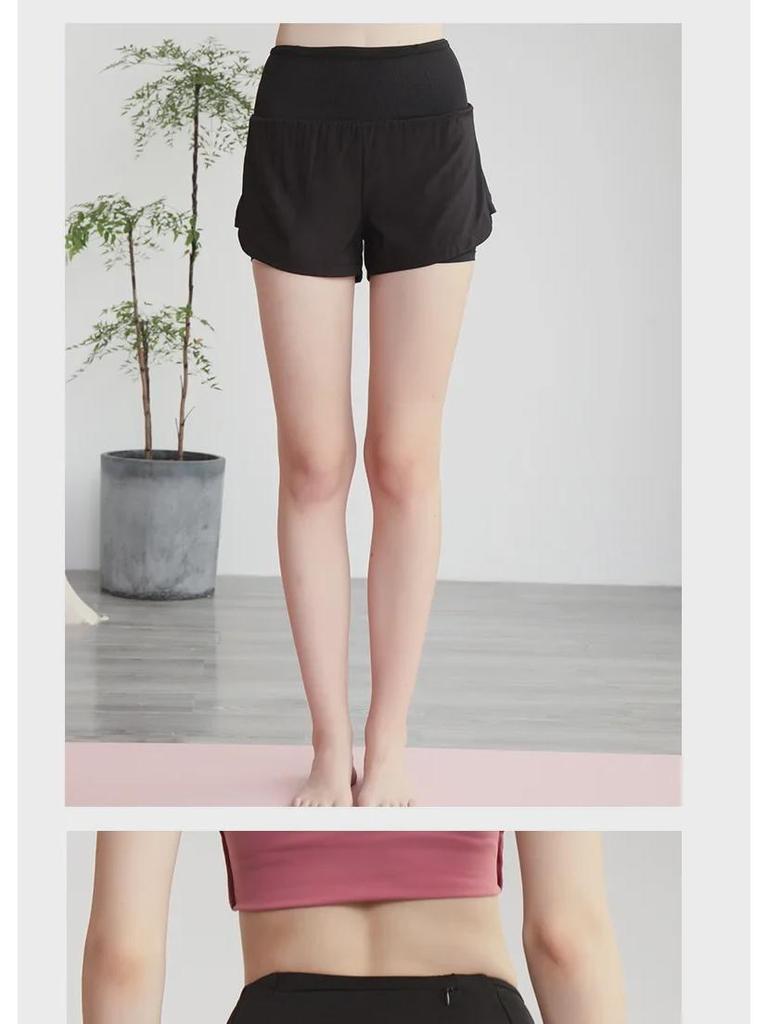 Women's Summer Quick-Drying Elastic Yoga and Running Shorts with Faux Two-Piece Design