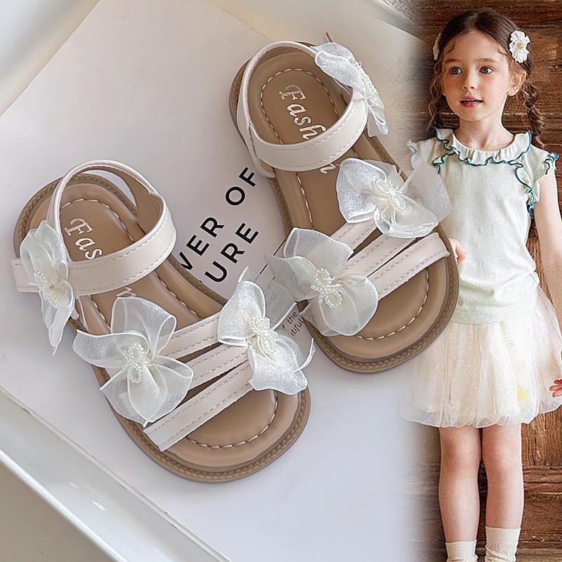 Girls Sandals With Bow Detail Open Toe PU Princess Shoes Beach Outdoor Casual Wear