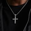 Full Diamond Cross Necklace Men's Trendy Brand Hiphop Street Titanium Steel Chain European and American Rap Hip Hop Boys Silver Pendant
