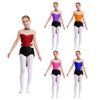 Girls Skirted Leotard Mock Neck Sleeveless Design Shiny Rhinestones Color Block Mesh Patchwork Dance Costume