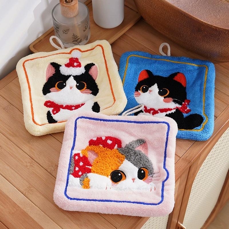Коралловый флис с рисунком кошки Полотенце для рук Ультраабсорбирующее Мягкое и прочное для Домашнего Туалета Ванной Комнаты