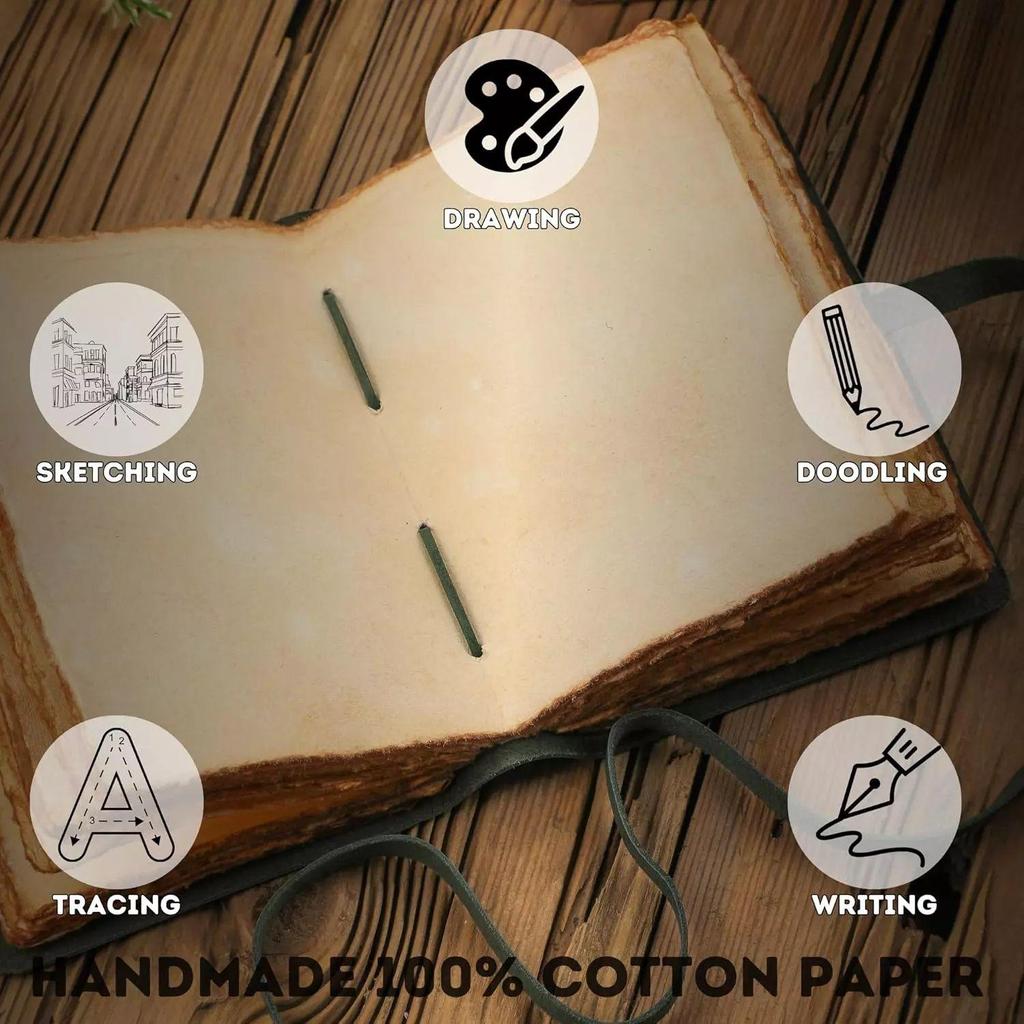 Винтажный журнал для записей в кожаном переплете, 240 страниц, 7 X 5 дюймов, необработанный край