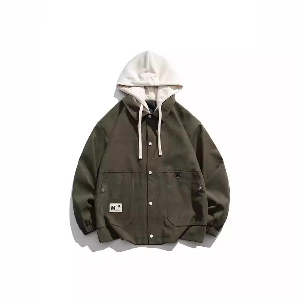 Fake Two Мужская осенне-зимняя контрастная куртка Tooling, куртка для активного отдыха, повседневная свободная контрастная куртка с капюшоном