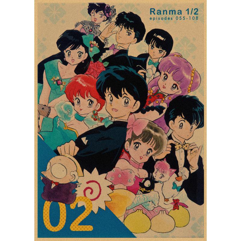 Большой Декоративный Аниме Постер Ranma - Ретро Настенное Искусство на Крафт-бумаге для Бара или Кофейни
