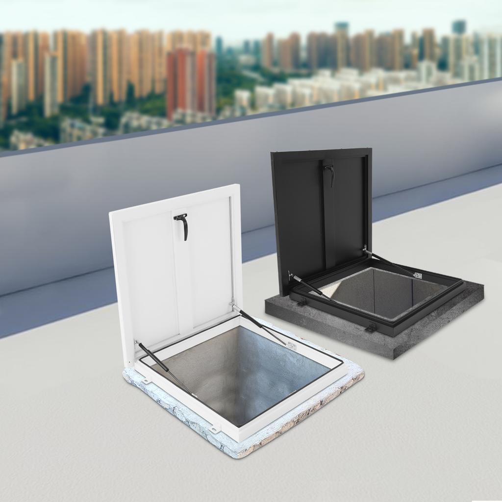 23,6*23,6 дюйма/31,5*31,5 дюйма Люк на крыше из алюминиевого сплава, Черный/Белый Квадратный Люк для выхода на крышу для жилого здания