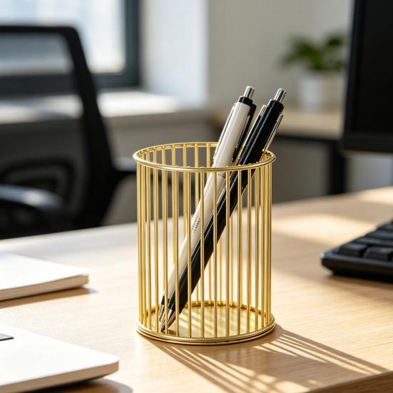 yangyizhi Metal Pen Holder, Nordic Desk Organizer for Makeup Brushes, Anti-Rust Multifunctional Storage Basket Pencils Office Supplies