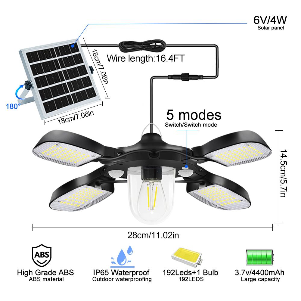 Solar Shed Light Indoor Outdoor with Motion Sensor Solar Pendant Light 5 Mode Timers Waterproof Gazebo Garage Shop Barn Home