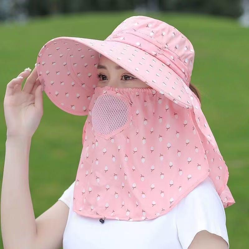 Women's Anti-UV Dual-Use Sun Hat with Face Shield for Summer Tea Picking, Riding, and Working