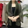 Winter Tassels Poncho Cloak Shawl Oversize Women Warm Faux Fur Collar Knit Cardigans Batwing Wraps Neck Fur Scarves Capes Coat