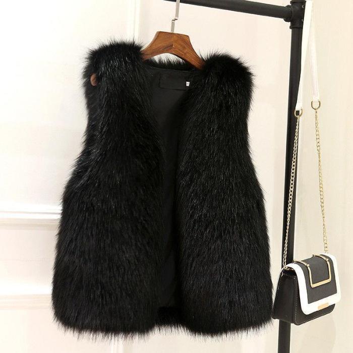 Women Fur Vest Female Waistcoat Faux Fox Fur Face Winter Jackets Large Size Thickened Warm Sleeveless Outerwear Top