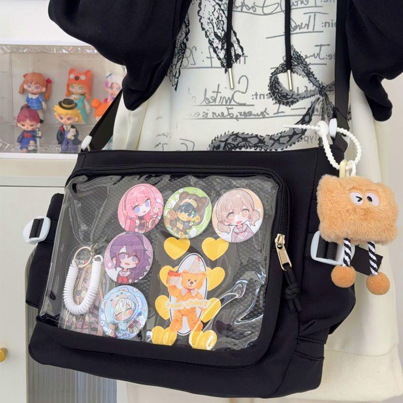 2025 College Style Versatile Ita Bag: Large Capacity Women's Messenger Bag with Transparent Badge Button