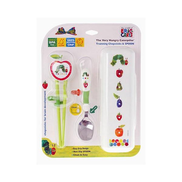 Eric Carle Training Набор палочек для еды и футляра для ложек, см. подробное описание, 1 комплект, 1 набор, 1 палочка для еды + 1 ложка + 1 футляр