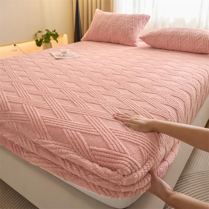 Keep Warm Sheet Bedcover Soft Plush Warm Fitted Sheet with Elastic Band Winter Velvet Mattress Cover Thicken Warmth Bed Cover Bedsheet Bed Linen