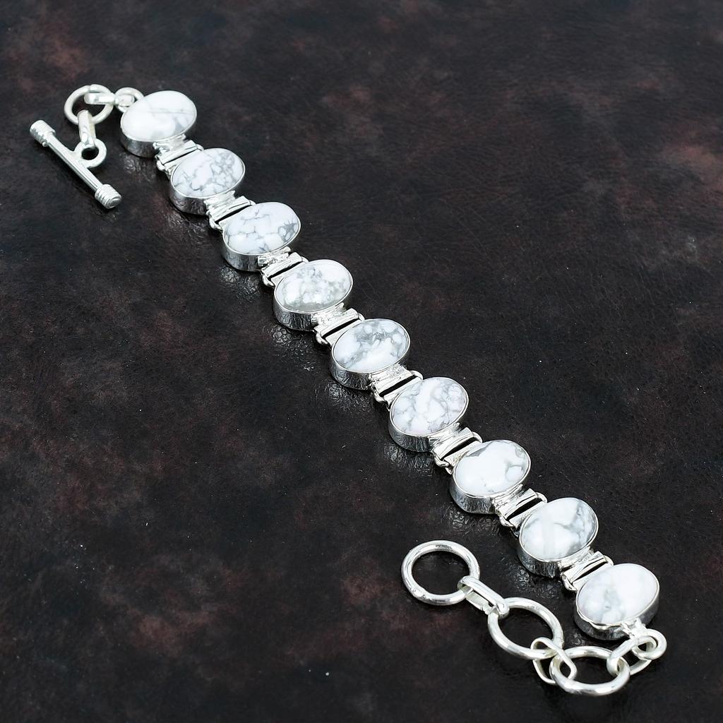 Браслет из говлита Браслет ручной работы с драгоценными камнями Браслет из стерлингового серебра 925 пробы Регулируемый браслет-цепочка Подарки для него Красивые ювелирные изделия из говлита