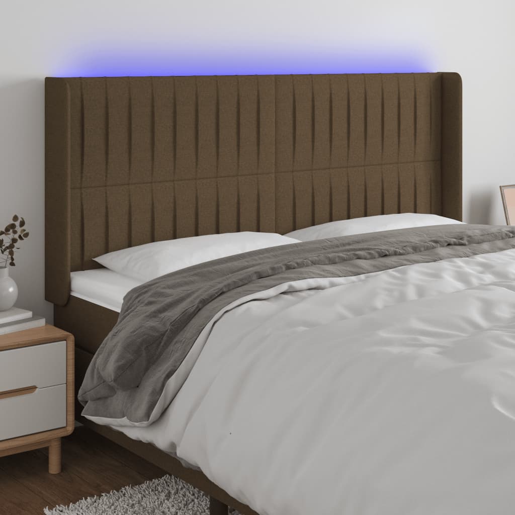 LED Headboard Dark Brown 163x16x118 128 cm Fabric