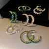 Green Zircon Hoop Earring C Shape Luxury Exaggerate Women's Earrings Geometric Shining Big Earings Jewelry Party Gift