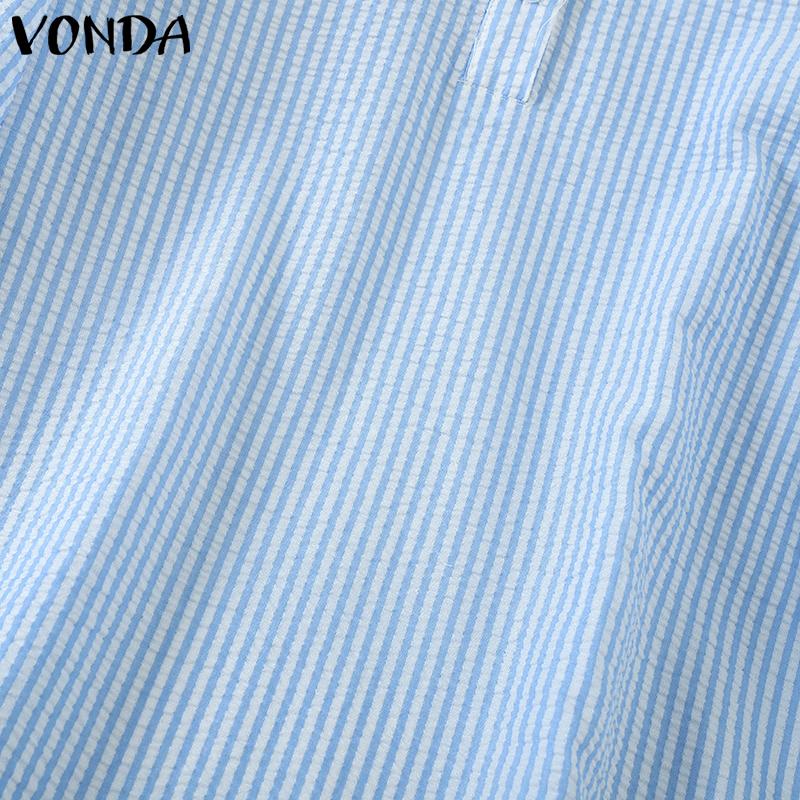 VONDA Женские летние платья-рубашки с воротником-лацканами и рукавами 3/4 в полоску с оборками по подолу