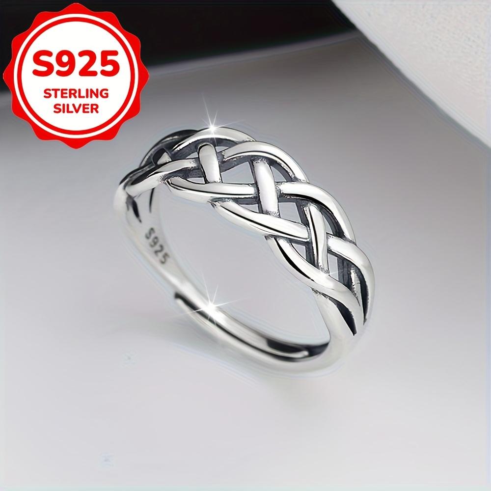 sterling silver fashion women's ring, vintage punk style, woven adjustable open design, suitable for daily wear, parties and vacations