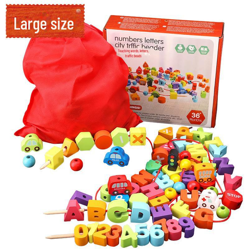 Набор деревянных бусин для счета и изучения алфавита - Город, Дорожное движение, Фрукты и Овощи для детей