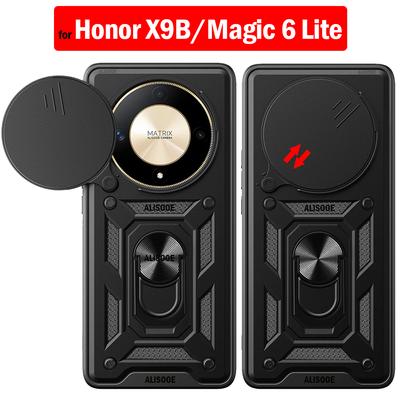 Держатель слайдер-камеры Funda для Honor X9B Case Armor Push Lens Protection Ring Stand Cover для Honor Magic 6 Lite X9B 5G Capa