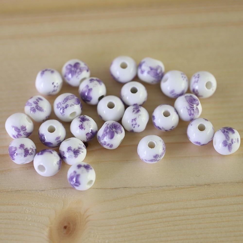 30pcs/set Creative Loose Beads Flowers Printed Jewelry Making Chinese Style Beads Woven Necklaces