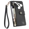 For iPhone 16 Case RFID Blocking Zipper Pocket Leather Wallet Phone Cover - Black