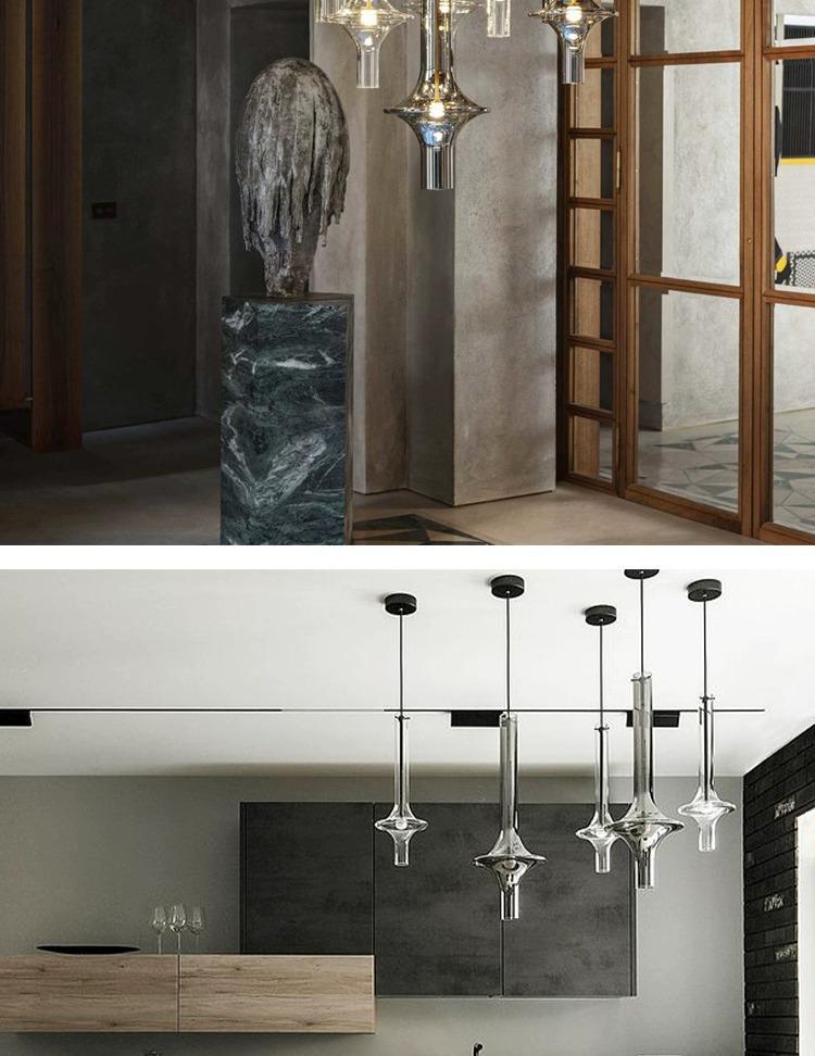 Итальянский дизайнерский подвесной светильник PENTA для столовой и баров - Художественное стекло и бамбук