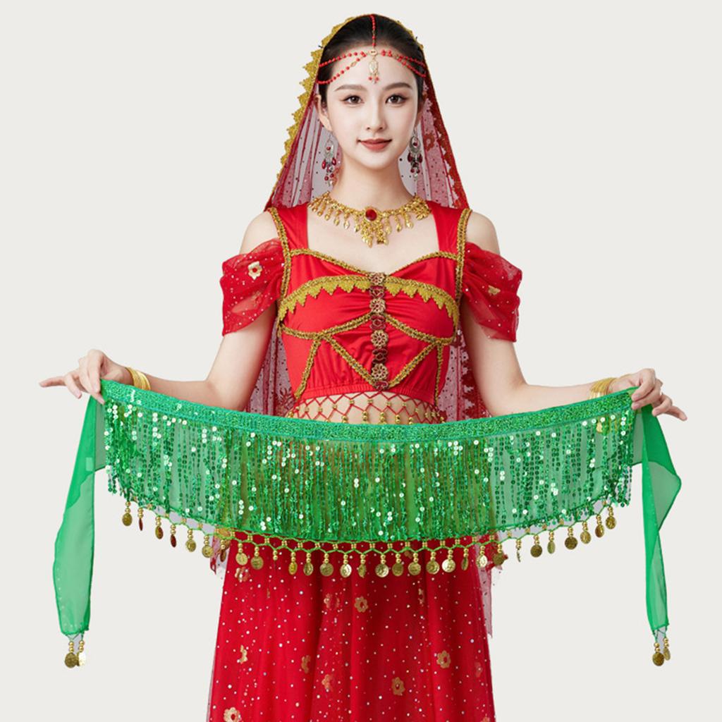 Women's High Waisted Sexy Sequined Half Skirt Waist Accessories Sequined Belly Dance Waist Scarf