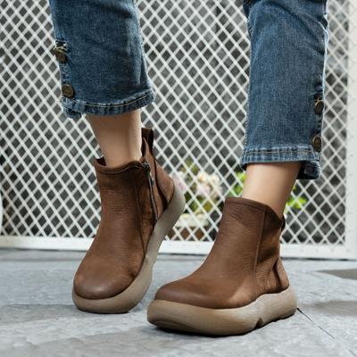 Осенне-зимние новые женские ретро повседневные ботильоны на платформе из бархатистой кожи ручной работы, теплые женские ботинки на хлопковой подкладке