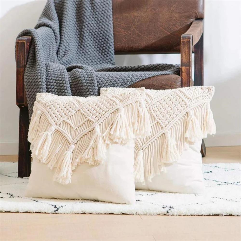 with Tassel Knitted Pillow Case Pastoral Pillowslip Bohemian Macrame Pillow Cover Bedroom