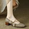 2025 Spring and Autumn Retro Style Bow Mary Jane Women's Shoes Round Head Thick Heel Temperament Versatile Light Mouth Cheongsam Single Shoes Women