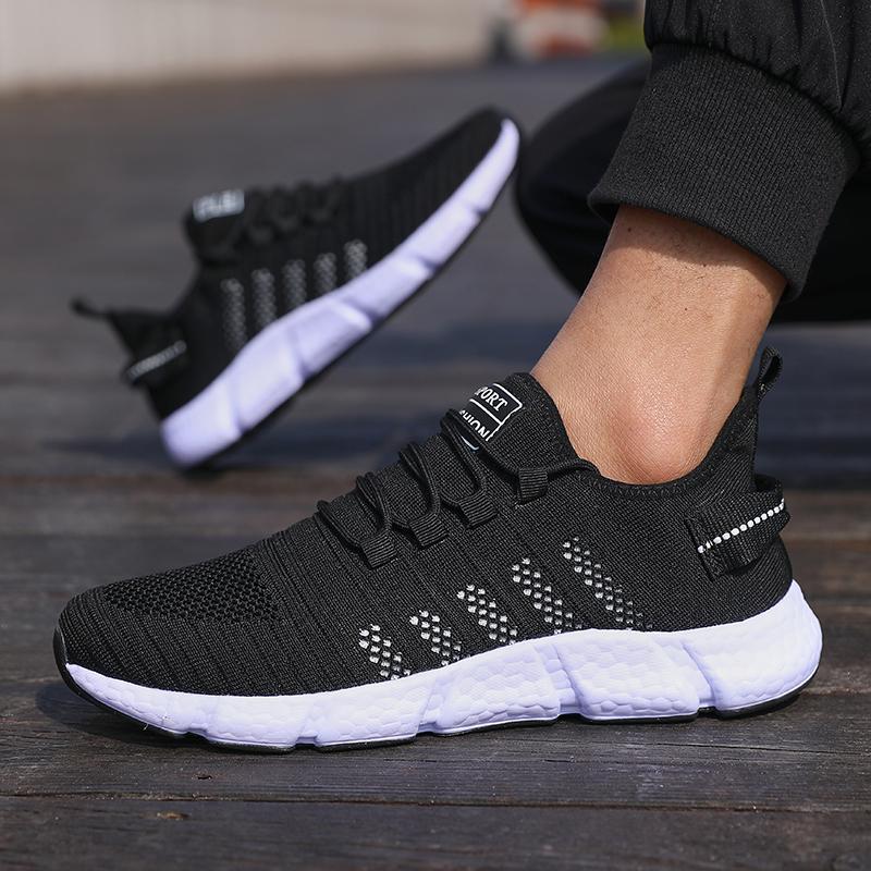 New Men'S Cushioned Running Shoes Knitted Mesh Breathable Soft Soled Sneakers Fashion Forward Lightweight Outdoor Exercise Shoes