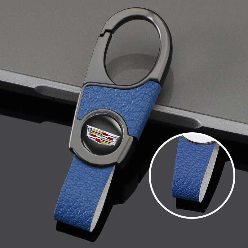 For Cadillac ATS BLS CT4 CT6 CTS ESCALADE EXT SLR SLS SRX STS XLR XT4 XT5 XTS Leather Key Chain Pendant Car Logo Keyring Holder