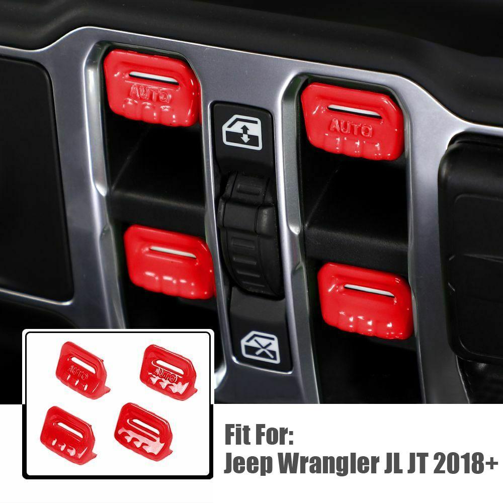 4pcs Car Window Lift Switch Control Decor Cap Car Button Trim Cover Auto Interior Accessories for Jeep Wrangler JL JT 2018+