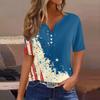 Женская футболка с принтом «День независимости» на пуговицах с коротким рукавом, туника, повседневная мода на выходные, базовый топ с V-образным вырезом