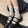 Ballet-style Bow Pile Socks, Women's Mid-calf Socks, Summer Thin Mesh Perforated Polka Dot Socks
