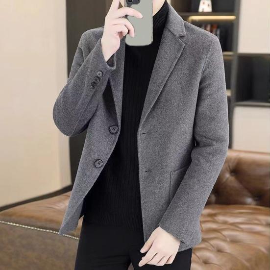 Шерстяной пиджак с лацканами, длинный рукав, однобортный пиджак на двух пуговицах с карманами, однотонный пиджак