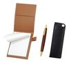 Recycled Cowhide Mini Notebook Cover Mocha with Horizontal Hook Pencil Case Black Wood Shaft Retro Ballpoint Pen Set LS022PM-NK01B-HS48S