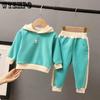Костюм на весну и осень Детская одежда Пуловер с капюшоном Свитер для девочек Детская мода для малышей Сшитая одежда для маленьких девочек Комплект из двух предметов