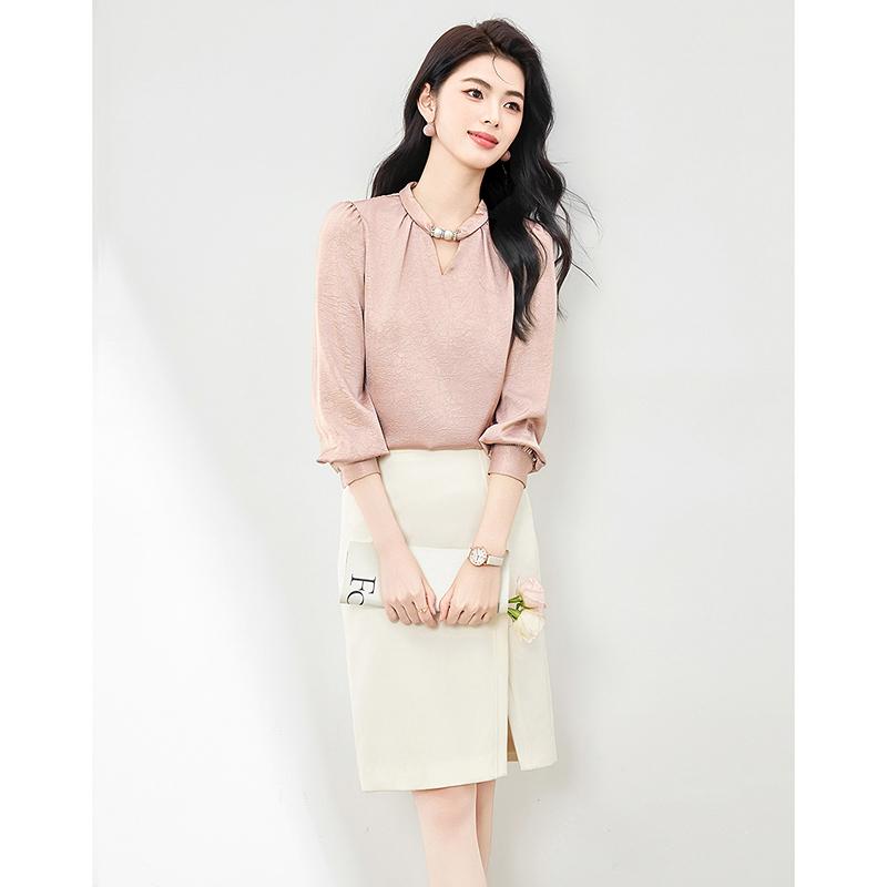 Long sleeved high-end shirt, women's drape satin top, age reducing women's small shirt, high-end feeling, light luxury