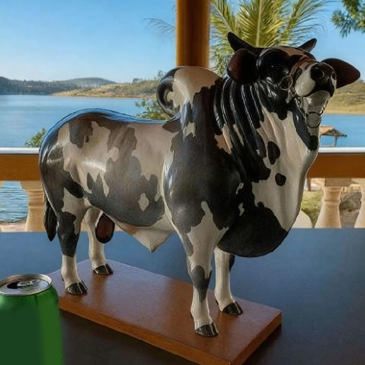 Креативный диспенсер для ликера в форме быка для бара, декантер для вина, скульптура животного из смол ручной работы со стабильным деревянным основанием
